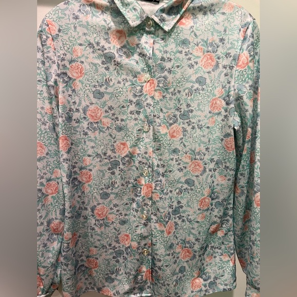 Vintage Pastel Floral Caper-Mates Print Women’s Button Blouse - Picture 2 of 7